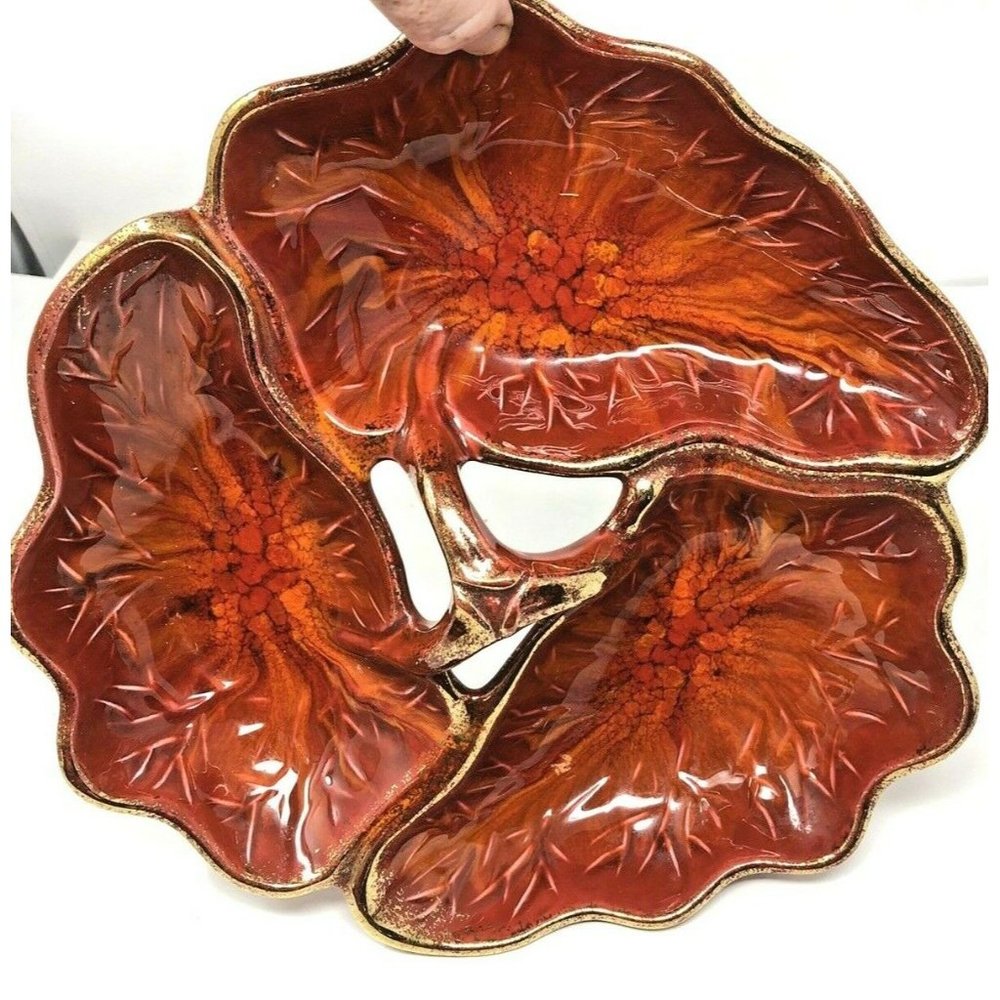 California Original Pottery Centerpiece Relish Tray 895 Burnt Orange Mid Century - Picture 4 of 6
